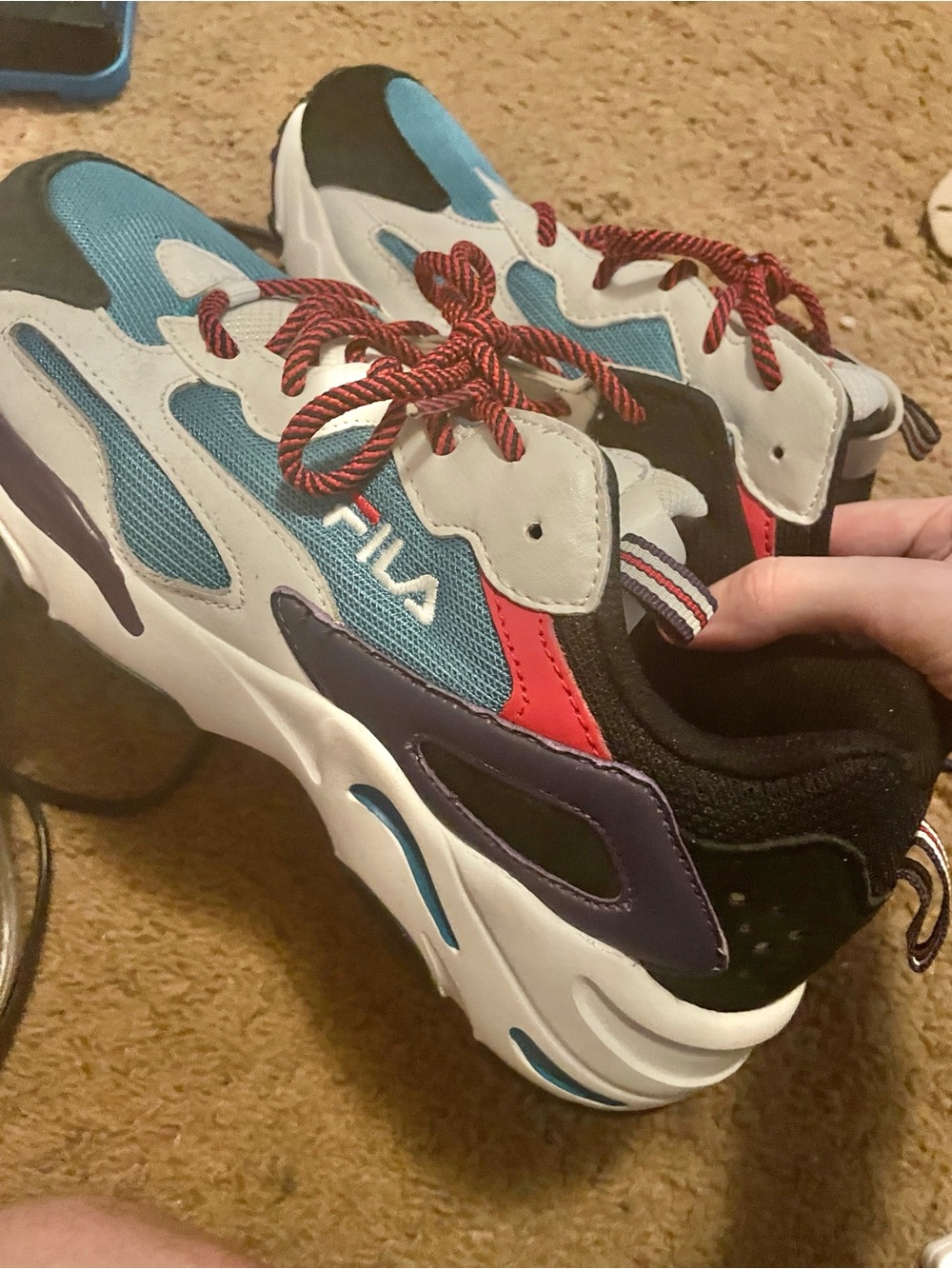 Fila men’s Retro Chunky Sneakers - Blue Teal/White/Red/Black